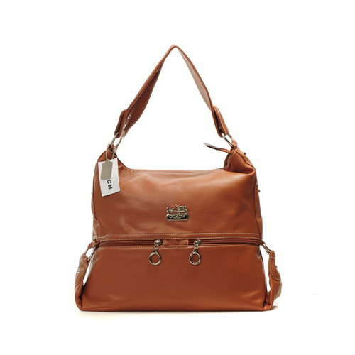 Coach Zip Logo Large Tan Shoulder Bags DIN | Women - Click Image to Close